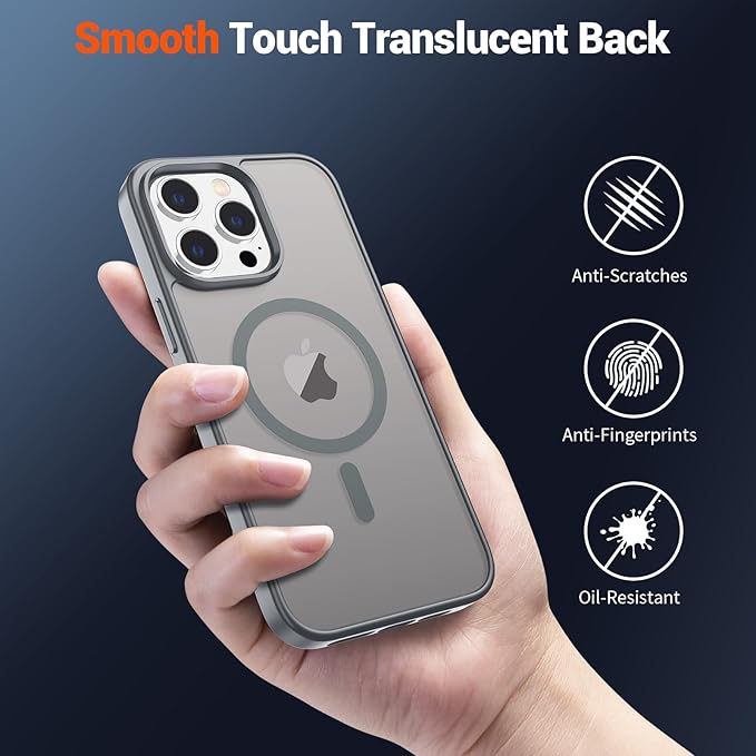 SUPFINE Magnetic for iPhone 13 Pro Max Case (Compatible with MagSafe) (Military Grade Drop Protection) Slim Translucent Matte Shockproof with Anti-Fingerprint Phone Case,Gray