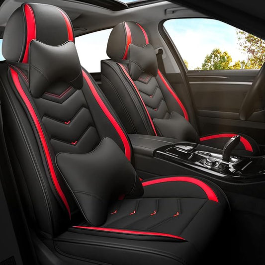 Car Seat Covers for Cadillac CTS 2003-2019, Premium Nappa Leather Car Seat Cover, Stylish Sport Seat Covers， Automobile Seat Cover Sets.(Luxury 2 Seats/Black Red)