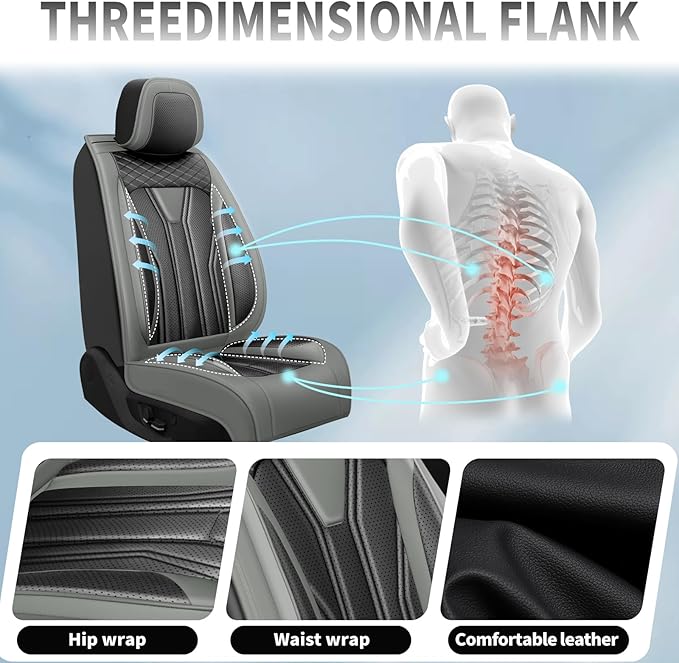 Fit Leaf Car Seat Covers Compatible with Nissan Leaf 2012-2025 2026 - Full Set Premium Leather， Waterproof Breathable， All-Weather Seat Cushion Protecto&Airbag Compatible （Gray & Black