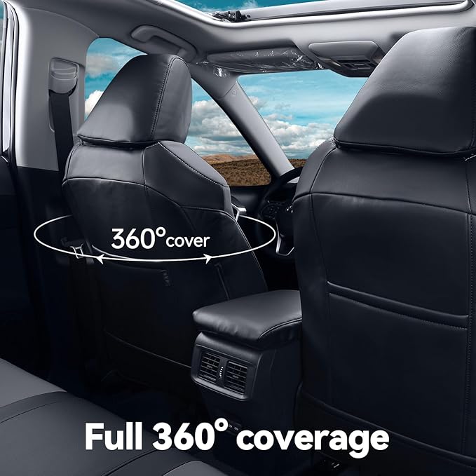 coverdream Rav4 Seat Covers Custom Fit for 2019-2024 2025 Toyota Rav4 Hybrid (Not for XSE/SE/Plug-in Hybrid) SUV,Fully Covered,Waterproof Leather Car Seat Protector(Full Set,Black/Gray)