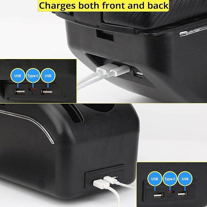 AULPHIKE Compatible with Nissan Note Armrest E-Power Car Center Console Organizer Armrests Double Door Storage with USB Ports（Carbon Fiber Style）