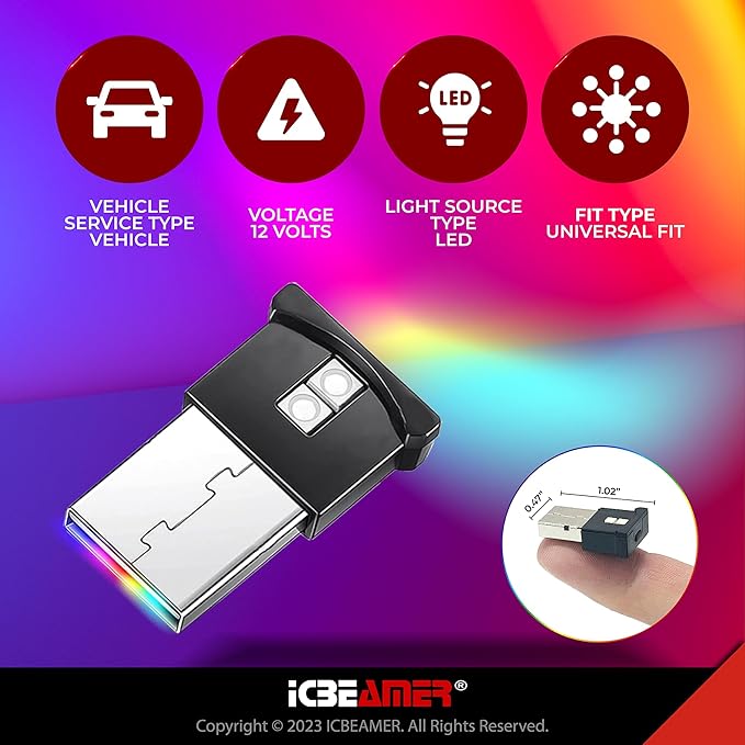 ICBEAMER Smart USB 1-Pack (Purple) | Auto LED Interface Plug-in Miniature Night Light for Car, Van, Pickup, Truck, Interior, Trunk, Create Cozy Environment