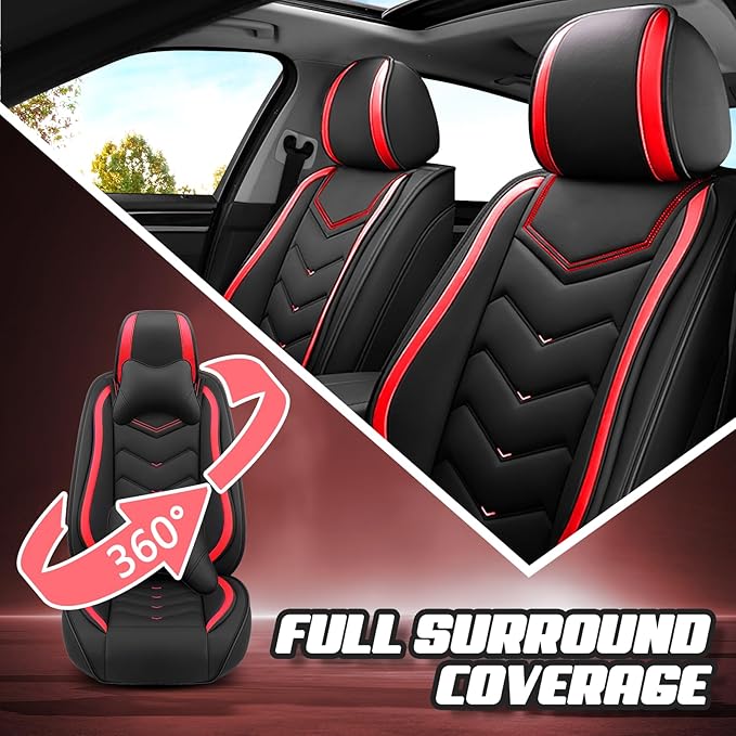 Car Seat Covers for VW Eos 2007-2016, Premium Nappa Leather Car Seat Cover, Stylish Sport Seat Covers， Automobile Seat Cover Sets.(Standard 2 Seats/Black Red)