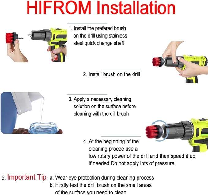 HIFROM Drill Brush - 2" Soft and 2" Medium Power Scrubbing Brush Drill Attachment for Cleaning Showers Tubs Bathrooms Tile Grout Carpet Tires Boats Upholstery (Pack of 2)