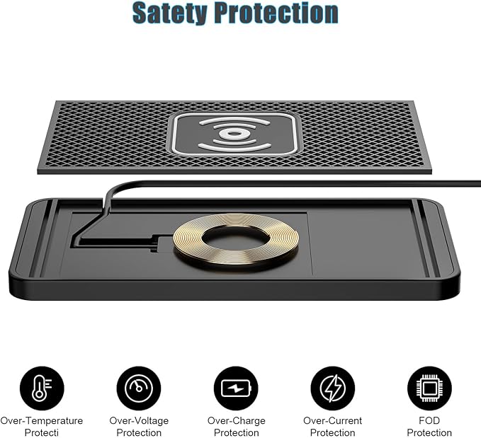 Wireless Charging Pad for Car for Ford F250 350 450 Edge SMax, 15W Fast Wireless Charger Mat Non-Slip Silicone Car Center Console Phone Charging Pad,B/15W-USB