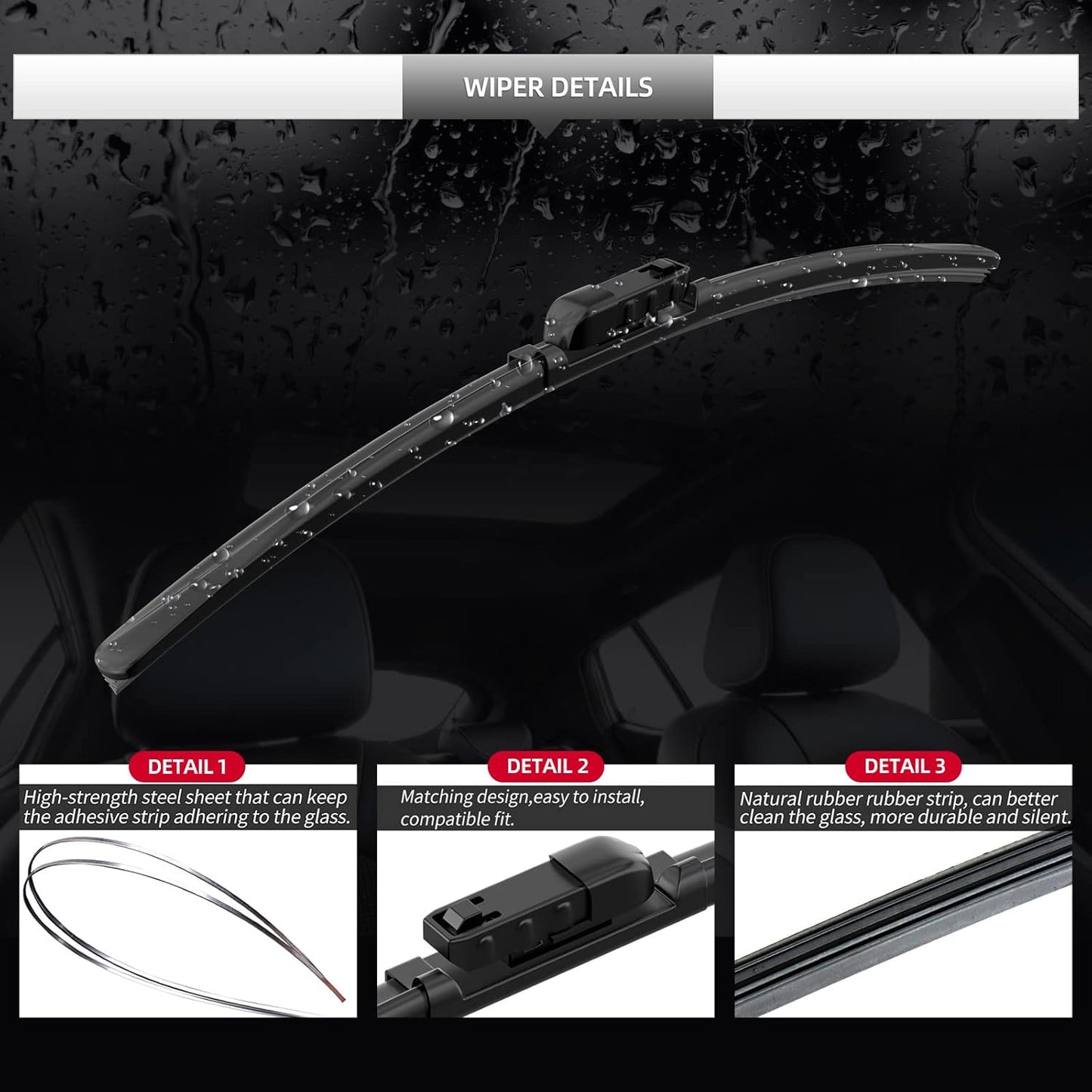 Front Windshield Wipers, 2-Piece Set for BMW 5 Series 530i 530e 540i M550i 2017 2018 2019 2020 2021 2022 2023 - Automotive Replacement Front Wiper Blades for Car Window