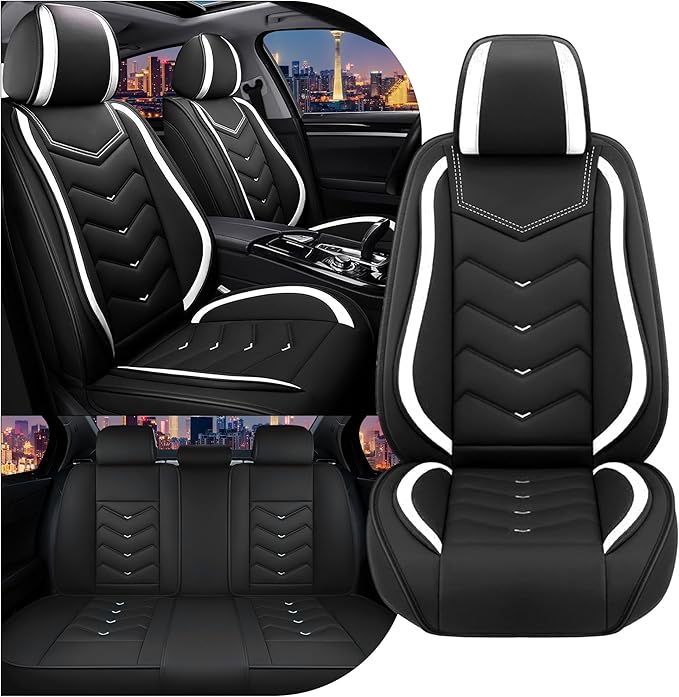 CTDS Car Seat Covers for Nissan Altima 2001-2026, Stylish Sport Seat Cover, Premium Nappa Leather Car Seat Cover. Automobile Seat Covers Sets.(Standard 5 Seats/Black White)