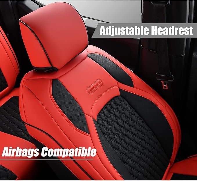 Coverado Seat Covers 2 Door Full Set for Jeep Wrangler, Waterproof Car Seat Covers for Truck Automotive Seat Covers Custom Fit for 2008-2012 Jeep Wrangler JK Seat Covers for Cars(Red)