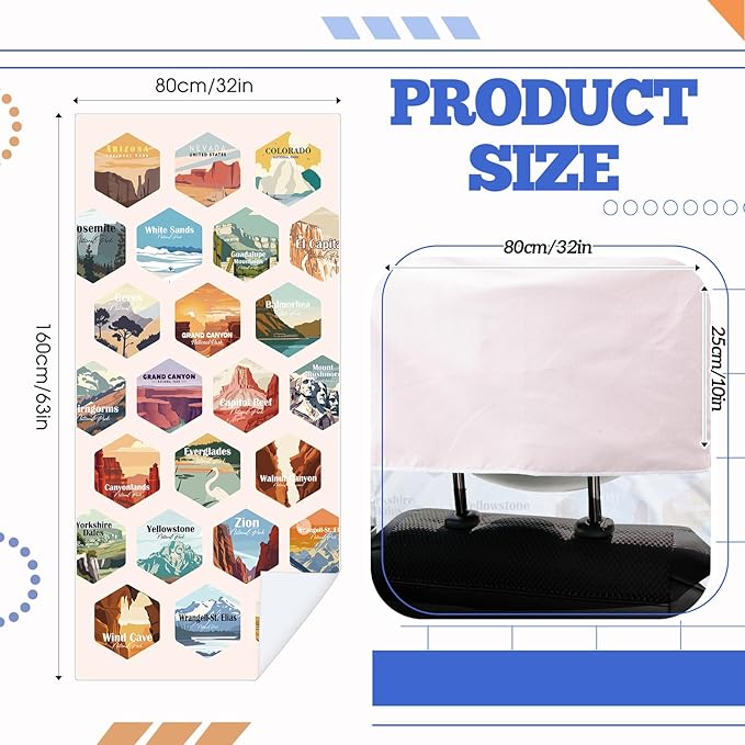 1 Pack Car Seat Towel Covers with Storage Bag 63 x 32 Inch Athletic Running Towel Seat Sweat Washable Non Slip Cover Gift for Car Outdoor Sport Activities (Multi National Parks)