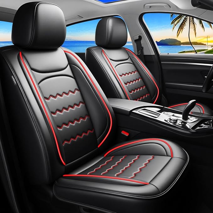 CX-3 Car Seat Covers Fit for Mazda CX-3 2016-2021, Full Coverage Premium Leather Waterproof Breathable Seat Covers, Automotive Seat Protectors, Airbag Compatible(Full Set Seats, Black & Red)
