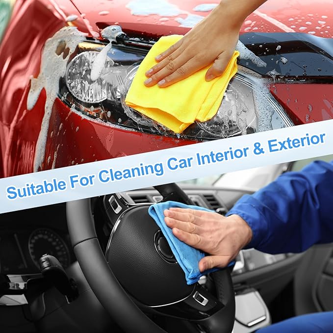 HARFINGTON 6 Pack Microfiber Cleaning Cloth, 10" x 10" Multi-Functional Cleaning Towels Reusable Absorbent Rags with Hook for Car Wash Kitchen Household Window Clean, Brown