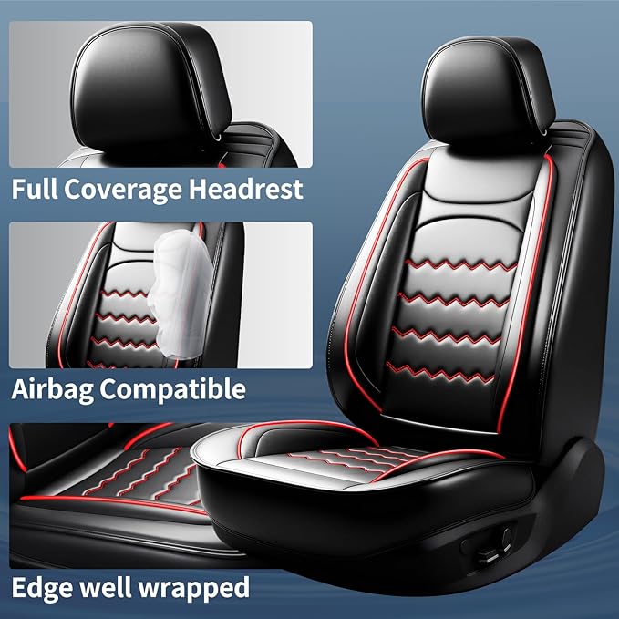 CX-7 Car Seat Covers Fit for Mazda CX-7 2007-2012, Full Coverage Premium Leather Waterproof Breathable Seat Covers, Automotive Seat Protectors, Airbag Compatible(Full Set Seats, Black & Red)