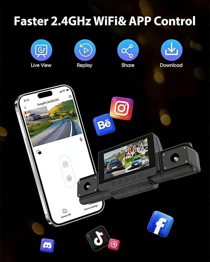 4 Channel 360 Dash Cam Front and Rear Inside & Left Right for Cars, 1080P with GPS 2.4GHz WiFi & APP Control, IR Night Vision, WDR, G-Sensor,Loop Recording, 24H Parking Mode,32GB Card for Taxi