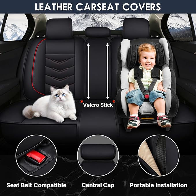 Car Seat Cover 2 Seats for Chevrolet Camaro 2000-2024, Durable Wear Resistant Waterproof Vehicle Cushion Covers, Breathable No Odor Premium Leather Vehicle Seat Covers.(Luxury,Black Red)