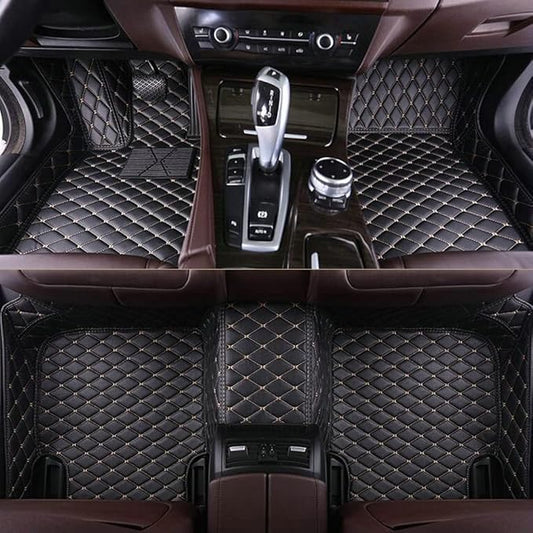 Customize Car Floor Mats for 99% Sedan SUV Sports Car All Weather Leather Full Coverage Waterproof Non-Slip Vehicle Lining Pads (Black Beige)