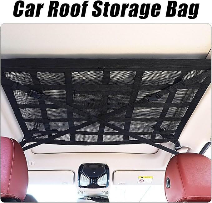 Overhead Car Organizer, Compatible with Ford F-150 XL/Raptor 2010-2025 Car Roof Storage Net Universal Car Ceiling Storage for Camping Storage Bag,Black-Medium