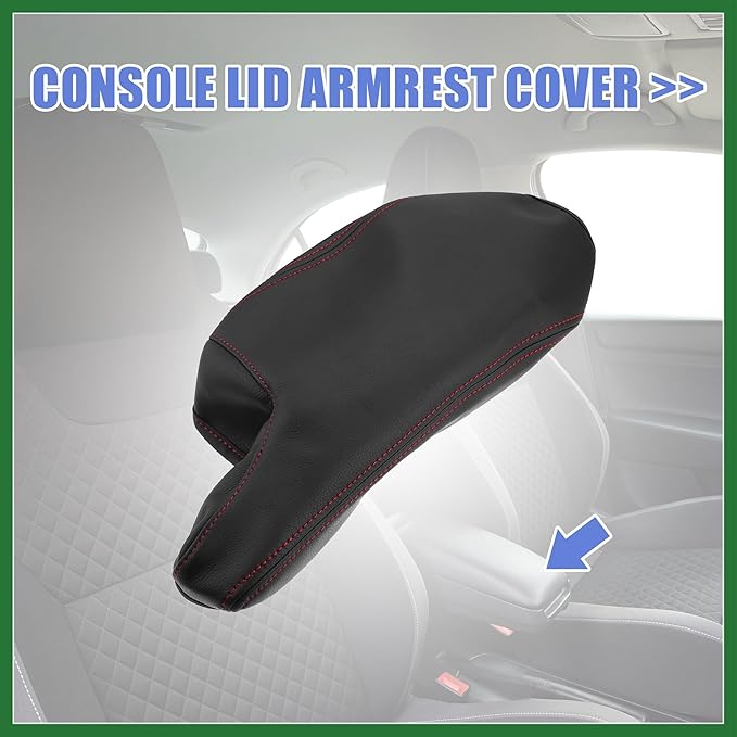 Motoforti Car Center Console Armrest Cover for Mazda 3 2014-2016 Faux Leather Interior Arm Rest Cover Elbow Cushion Pad Black Red Stitches Long-Lasting