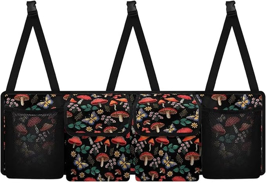 Mushroom Car Trunk Organizer Foldable Auto Backseat Storage Bag with 4 Pockets Hanging Auto Accessories Suitable Most Sedans SUVs Trucks Vans