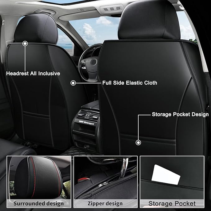AOMSAZTO Car Seat Covers Full Set Fit for Kia Optima 2002-2020 Waterproof Faux Leather Car Seat Cushions Automotive 5 Seat Covers Set（Black&Redline）
