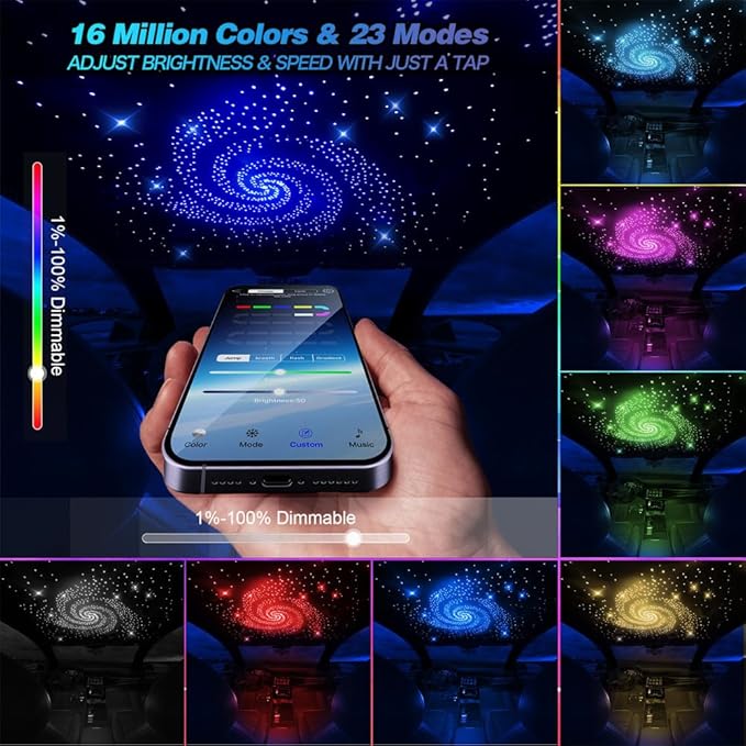 16W Twinkle Starlight Headliner Kit 1000 Piece, 6.5ft/2m 0.03in Car Interior Ceiling Fiber Optic Lights, APP/Remote Control Star Roof Lights for Car/Party Ambient Decor