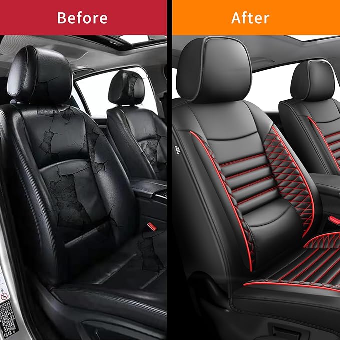 Fit 4Runner Car Seat Covers for Toyota 4Runner 2003-2024 2025 2026 - Upgraded Premium Waterproof & Breathable Leather, Airbag Compatible, All-Weather Seat Cushion Protector (2 Front/Black+Red)