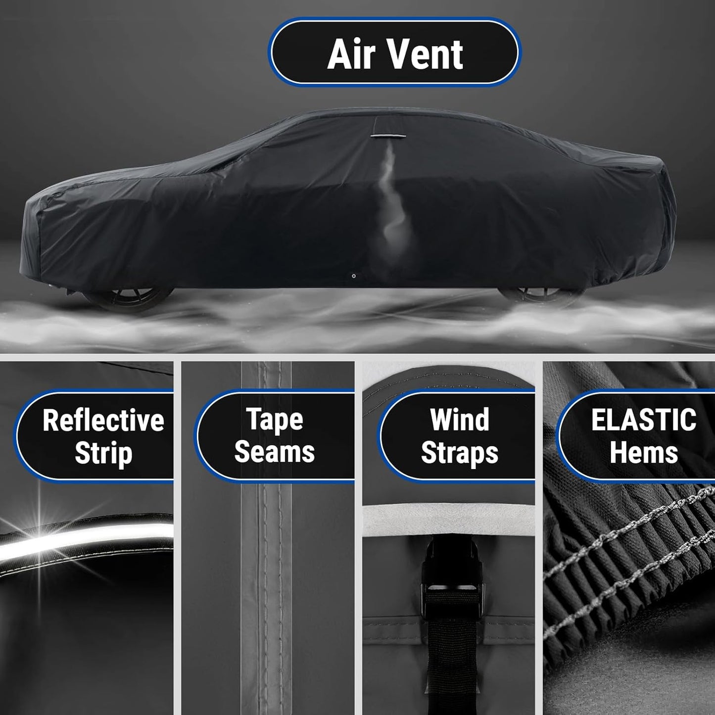 iCarCover Custom Car Cover for Buick Riviera (1979-1985) Waterproof All-Weather Rain Snow UV Sun Protector Full Exterior Indoor Outdoor Car Cover (Stripe - Black/Gray)
