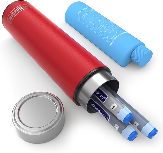 DISONCARE Odyssey 60H 3 Insulin Pens Cooler Travel Case Medication Cooler for Travel TSA Approved Diabetic Insulina EpiPen Carry Case Medicine Bag Ice Pack with Medical Tag(Rescue Red)