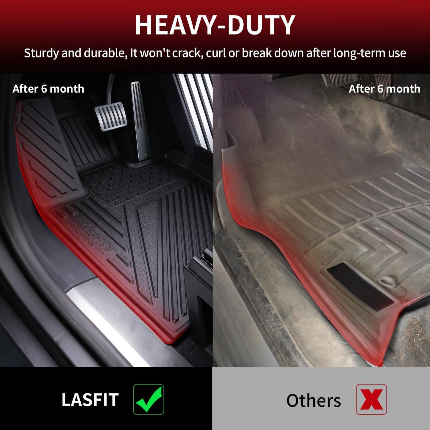 LASFIT Premium Extra Thick Floor Mats for Tesla Cybertruck 2023 2024 2025 All Weather TPE Custom Fit Pickup Interior Accessories Front Rear Car Liner 1st & 2nd Rows Set, Black