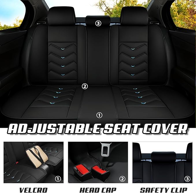 Car Seat Covers for KIA Sedona 2003-2021, Premium Nappa Leather Car Seat Cover, Stylish Sport Seat Covers， Automobile Seat Cover Sets.(Luxury 2 Seats/Black Blue)