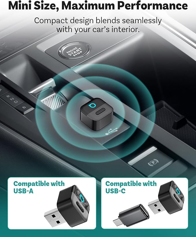 OTTOCAST Mini Pico Wireless CarPlay & Android Auto Adapter, Dual Wireless Conversion, Wi-Fi 6, Bluetooth 5.4, Ultra-Compact, One-Button Phone Switch