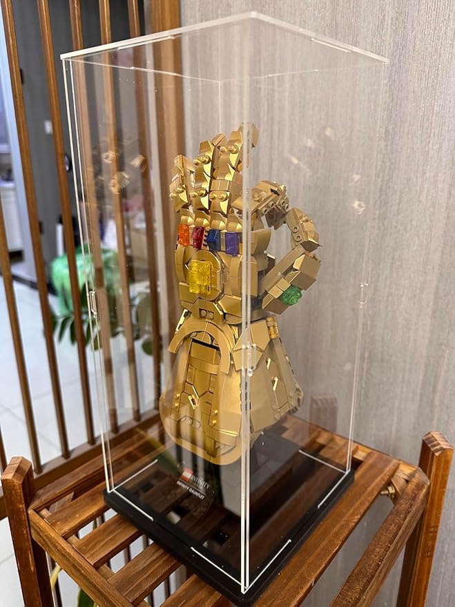 Choowin Acrylic Display Case for Lego Infinity Gauntlet 76191 for Lego Gauntlet 76223 for Lego Display Thickened Clear Acrylic Display Cases for Collectibles Assemble Dustproof Display Box(Black Base)