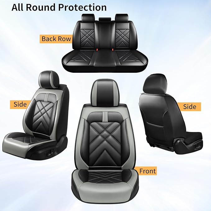 CX-70 Car Seat Covers Fit for Mazda CX-70 2025-2026, Full Coverage Premium Leather Waterproof Breathable Seat Covers, Automotive Seat Protectors, Airbag Compatible(Full Set Seats, Black Gray)