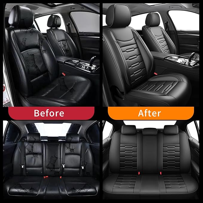 Fit Yaris Car Seat Covers for Toyota Yaris 2008-2018 2019 2020-Upgraded Premium Waterproof & Breathable Leather, Airbag Compatible, All-Weather Seat Cushion Protector (Full Set, Black)