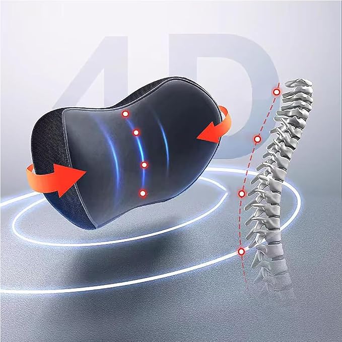 Headrest Neck Lumbar Pillows Car Seat for Toyota Hilux 2022-2024, Universal Ergonomic Back Support Cushion, Comfortable Breathable Cover for Office Home,A/Black