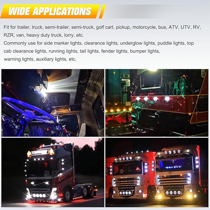 BJZ 2Pcs White Watermelon LED Strobe+Constant Marker Lights Dual Function Watermelon-shaped Side Marker Clearance Tail Top Cap Roof Lights for Trailer Truck Semi-trailer Heavy-duty Truck Bus Van
