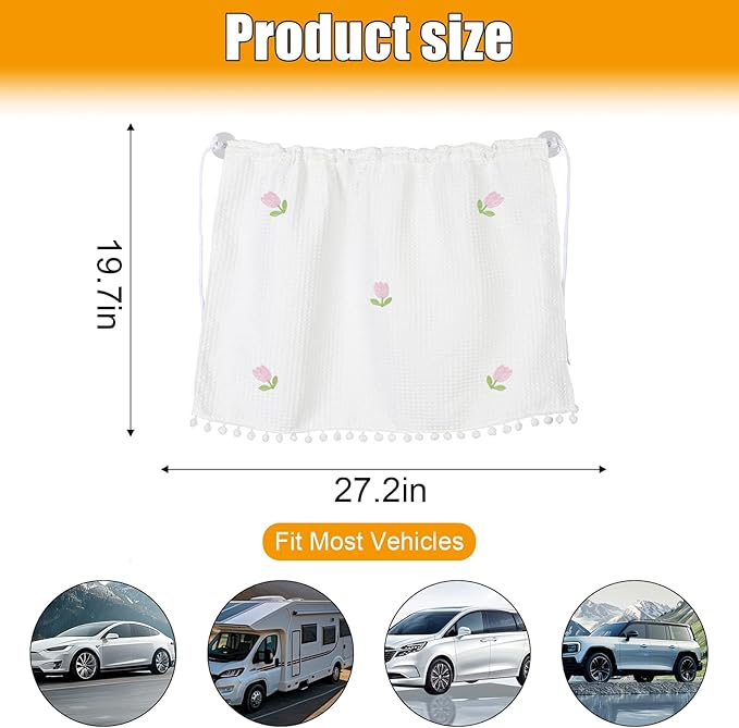 Car Side Windshield Sunshade, UV Protection Auto Window Sunshades Curtain for Baby, Universal Automotive Travel Blackout Privacy Accessories for Car Interior (Five Small Tulips)