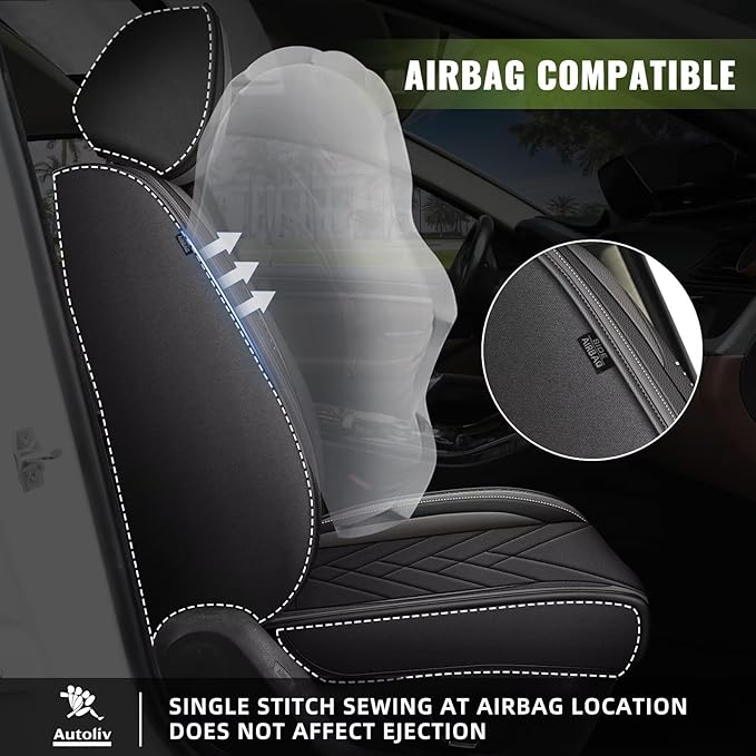 AOMSAZTO Car Seat Covers Fit for Hyundai Santa Cruz 2022-2026 Full Set Premium Seat Covers Waterproof Leather Automotive Seat Cushion Protector Compatible with Airbag(5 Seats,Black&Grey)