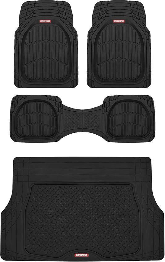 Motor Trend Original FlexTough Black Rubber Car Floor Mats with Cargo Liner - All Weather Automotive Floor Mats, Heavy Duty Trim to Fit Design, Odorless Floor Liners for Cars Truck Van SUV