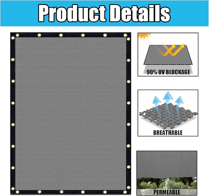 Amagenix 90% Shade Fabric 5'X 12' Gray Sun Shade Cloth with Grommets for Pergola Replacement Shade Cover Canopy, Heavy Duty, Cable Zip Ties Included (We Customized)