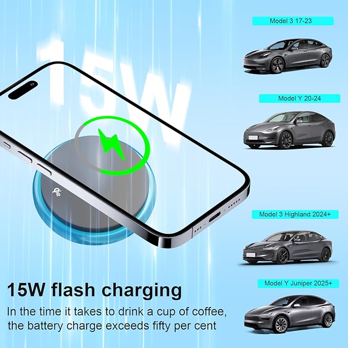 Wireless Car Mount Charger Fast Charging for Tesla Model 3/Y/3 Highland/Y Juniper (Model Y Juniper 2025+, Without OBD Charger)