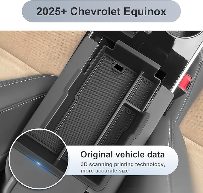 SKTU 2025 2026 Chevy Equinox Center Console Organizer for 2025 2026 Chevrolet Equinox (LT/ACTIV/RS) Console Tray 2025 2026 Chevy Equinox Accessories Armrest Secondary Storage Box with Coins Holder