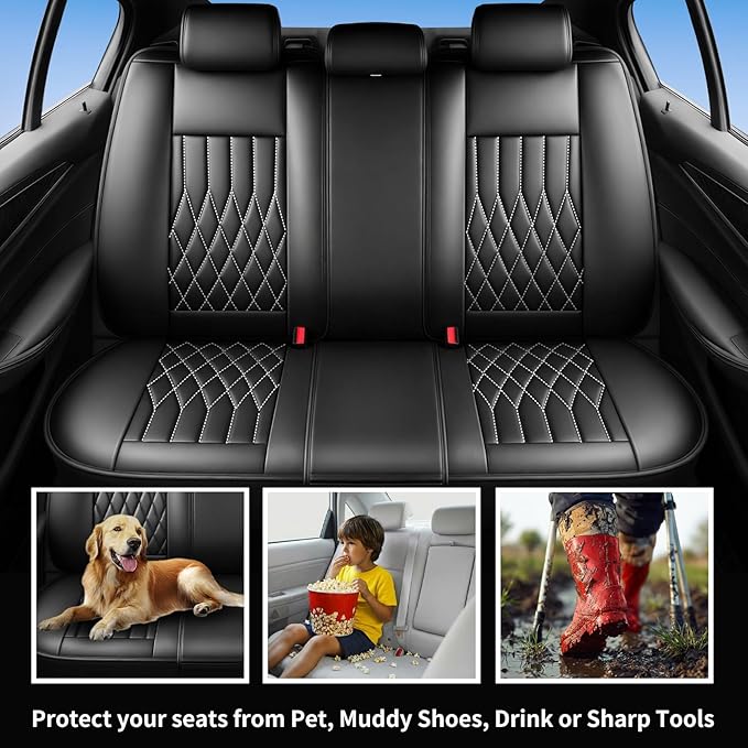 Fit Ioniq Car Seat Covers for Hyundai Ioniq 2017-2026 - Premium Leather, Waterproof, All-Weather, Airbag Compatible, Anti-Slip, Breathable, Easy Install, Seat Protectors, Full Set, Whiteline