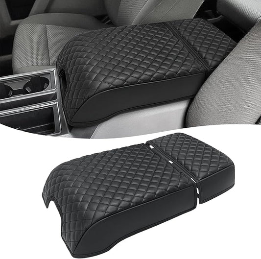 KBH Center Console Armrest Cover for Ford F250 F350 F450 F550 2017-2022, F150 2015-2020, Expedition 2018-2024, Bucket Seat, PU Leather Cushion Pad, Black (Armrest & Cup Holder Cover Set)