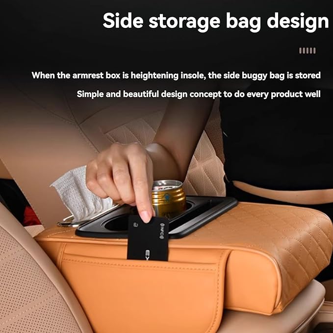 Multifunctional Pu Leather Car Armrest Box Mat, 5-In-1Multifunctional Car Armrest Cushion, Car Arm Rest Cover Pad, Center Console Organizer with Cup Holder, Tissue Box & Phone Slot (Burgundy)