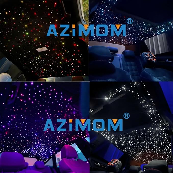 AZIMOM 6LED Colorful Fiber Optic Starlight Headliner Kits 360pcs*0.03in*9.8ft Fiber Strands APP& Remote Control Mix Color Chase Timing Fiber Optic Star Light for Car Home Sky Star Decoration