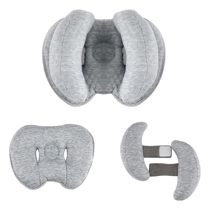 2 in 1 Baby Support Pillow, Adjustable Banana Shape Baby Neck Head Travel Pillow Stroller Insert Cushion for Kids, Toddler, Gray