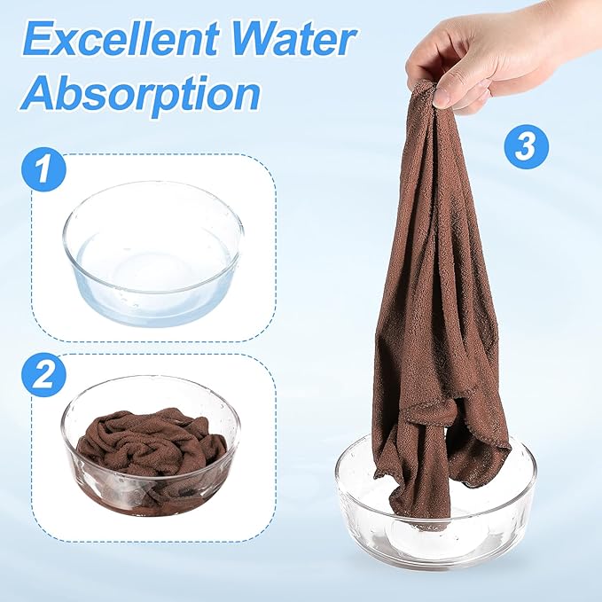 HARFINGTON 6 Pack Microfiber Cleaning Cloth, 30" x 14" Multi-Functional Cleaning Towels Reusable Absorbent Rags for Car Wash Kitchen Household Window Clean, Brown