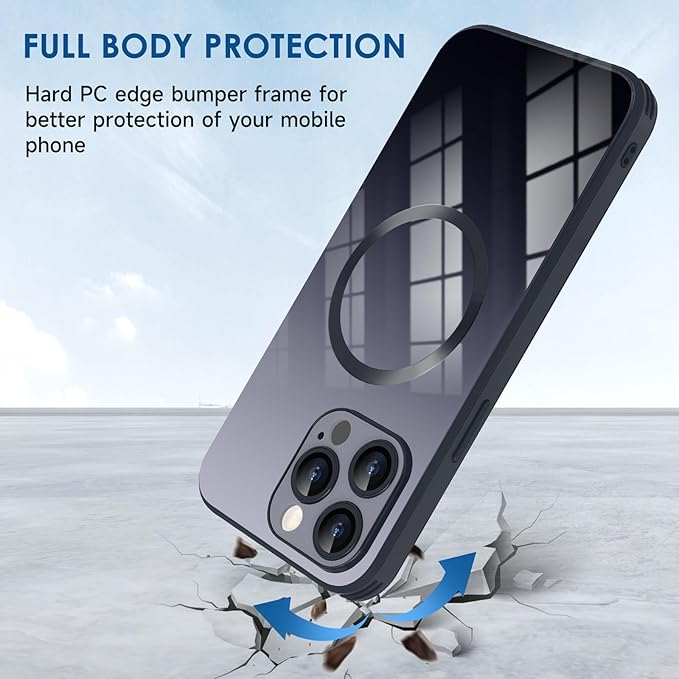 Guppy Compatible with iPhone 16 Pro Max Case Magnetic, with Full Camera Lens Protector [Compatible with MagSafe] Scratch Resistant Gradient Glass Back Cover Phone Case-Black