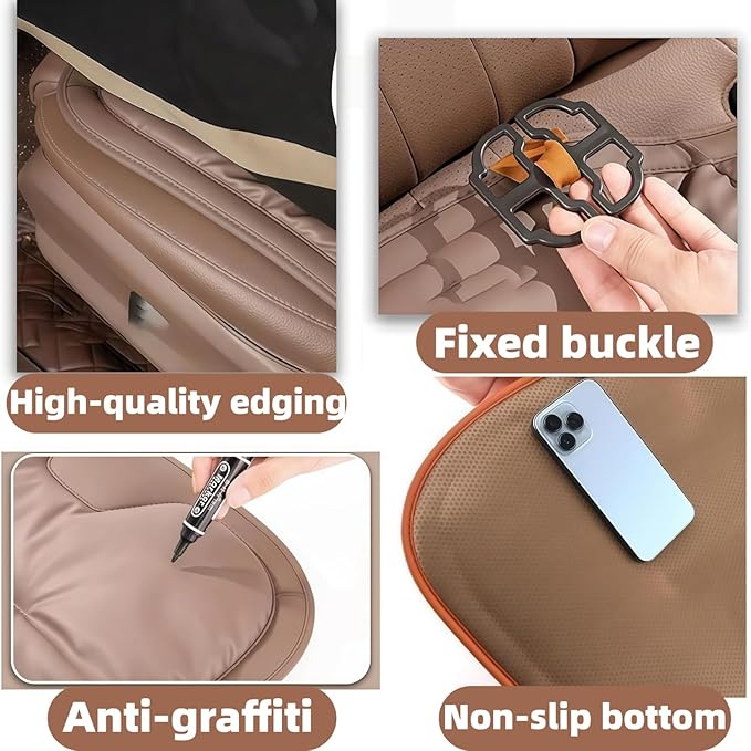 Car Seat Cushion, 2025 New Skin-Friendly Leather Seat Cushions, Breathable Dirt-Repellent Memory Foam Pad for Most Auto & Office Chairs (Black)