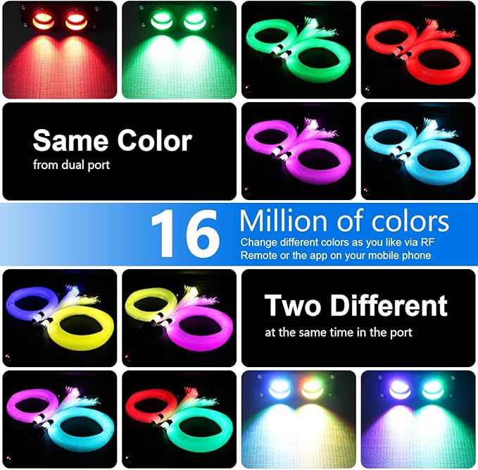 AZIMOM Dual Color 32W Fiber Optic Starlight Kits 600pcs*0.03in*9.8ft Fiber Strands Sound-Activated APP/Bluetooth Remote Control Home Car Star Ceiling Roof Headliner Decor